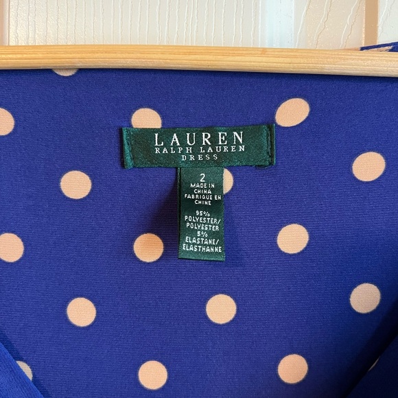 Ralph Lauren Blue and Beige Polka Dot Ruched Maxi Dress - Picture 2 of 6